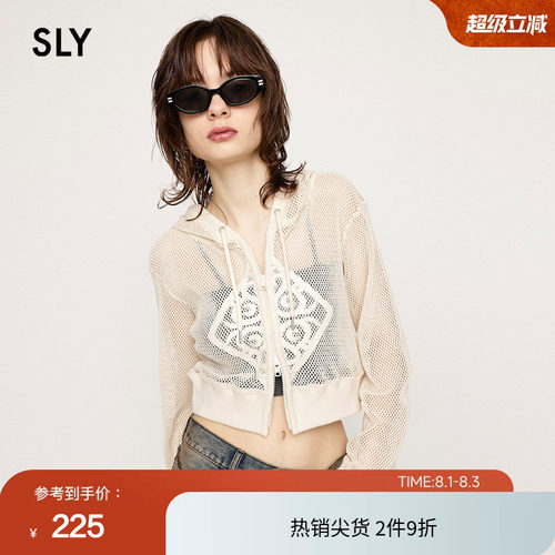sly休闲度假风连帽镂空针织外套