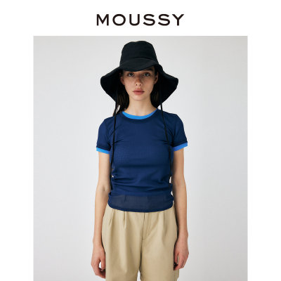 MOUSSY 2023夏季多巴胺色系撞色基础款短袖T恤010GS780-1180