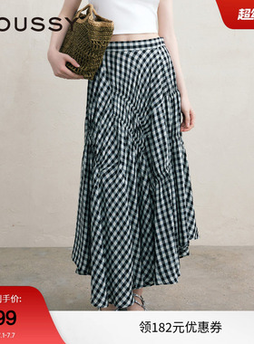 MOUSSY 夏季文艺感不规则格纹半身裙女028ISA30-3021
