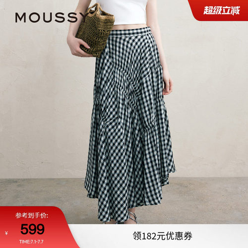 MOUSSY 夏季文艺感不规则格纹半身裙女028ISA30-3021