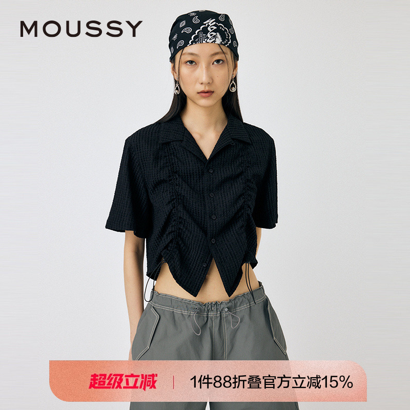 MOUSSY日杂感抽褶抽绳肌理感衬衫
