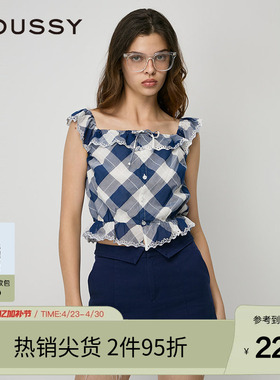 moussy 夏季文艺港风多穿法格纹吊带上衣女028HAZ30-0411