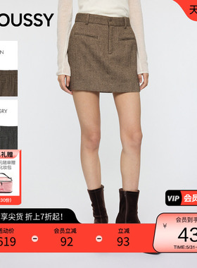 MOUSSY 春季复古通勤风高腰A字粗花呢短裙010IA331-3631