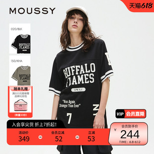 MOUSSY 2025春季新品街头篮球风字母印花短袖T恤女028ISA90-2001