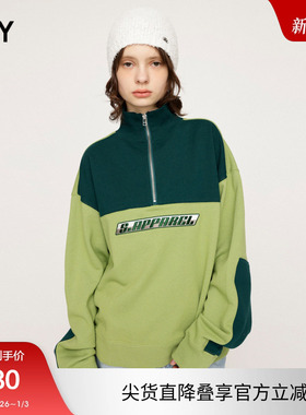 SLY 街头风拉链半开领撞色运动感卫衣030HSA90-0240