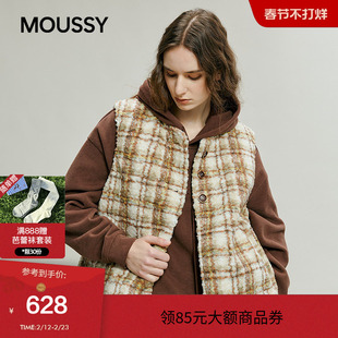 MOUSSY 冬季复古格子仿羊羔绒撞色马甲背心028IAC30-1108