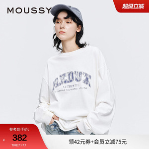 moussy 早春美式学院风做旧印花长袖T恤女028IAZ90-1010