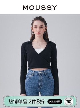 MOUSSY 夏季V领腰部系带短款休闲针织衫女010GSS80-0600