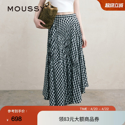 MOUSSY 夏季文艺感不规则格纹半身裙女028ISA30-3021