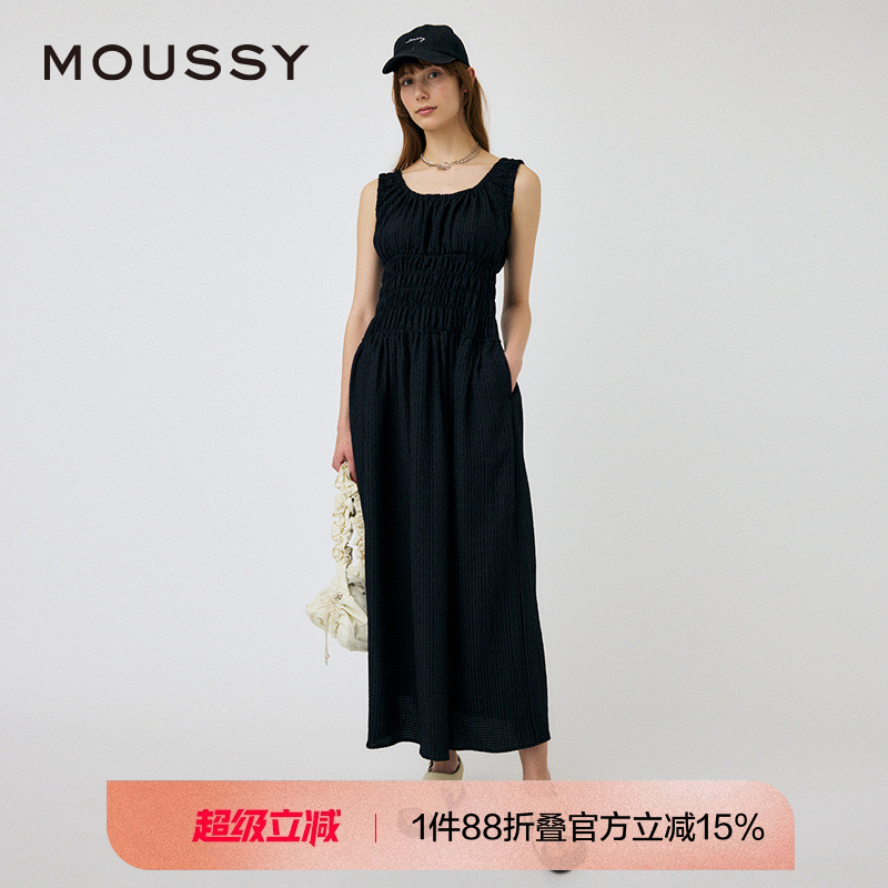 MOUSSY度假风收腰优雅无袖连衣裙