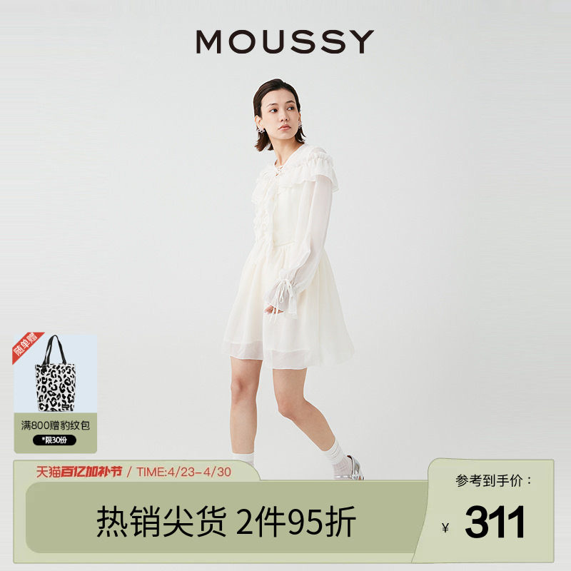 MOUSSY 夏季法式浪漫优雅短款雪纺连衣裙女028HSZ30-