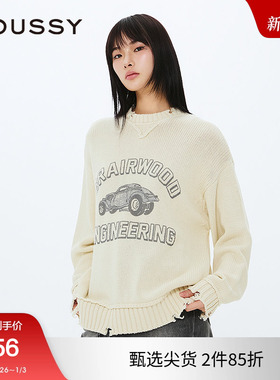 MOUSSY 2025春季新品复古小汽车图案印花针织毛衣女010ISQ70-4361