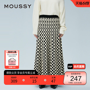 moussy 春季复古港风提花格纹针织裙半身裙028HAA70-2881