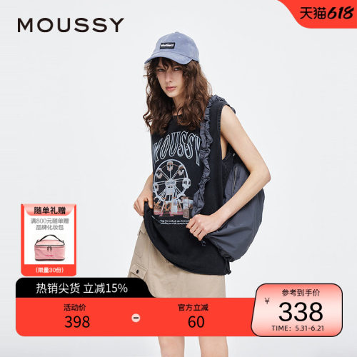 moussy夏季新品美式街头摩天轮LOGO无袖T恤女028JSX90-1048