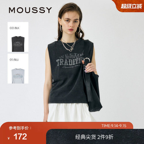 moussy 夏季街头做旧印花坎肩背心无袖T恤010IS290-8671