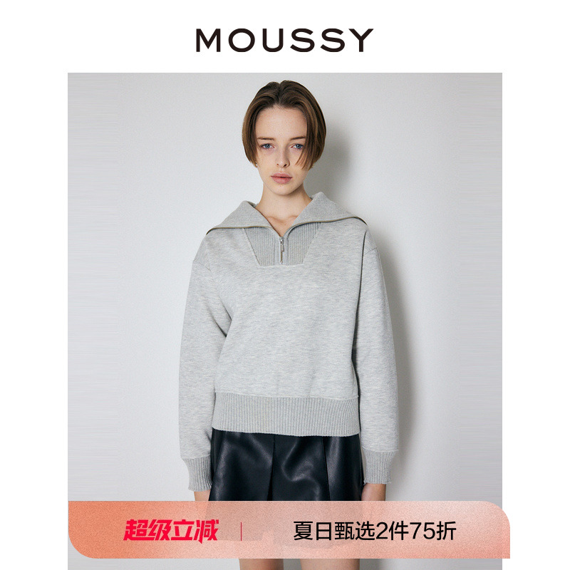 moussy日系非正式学院风针织卫衣