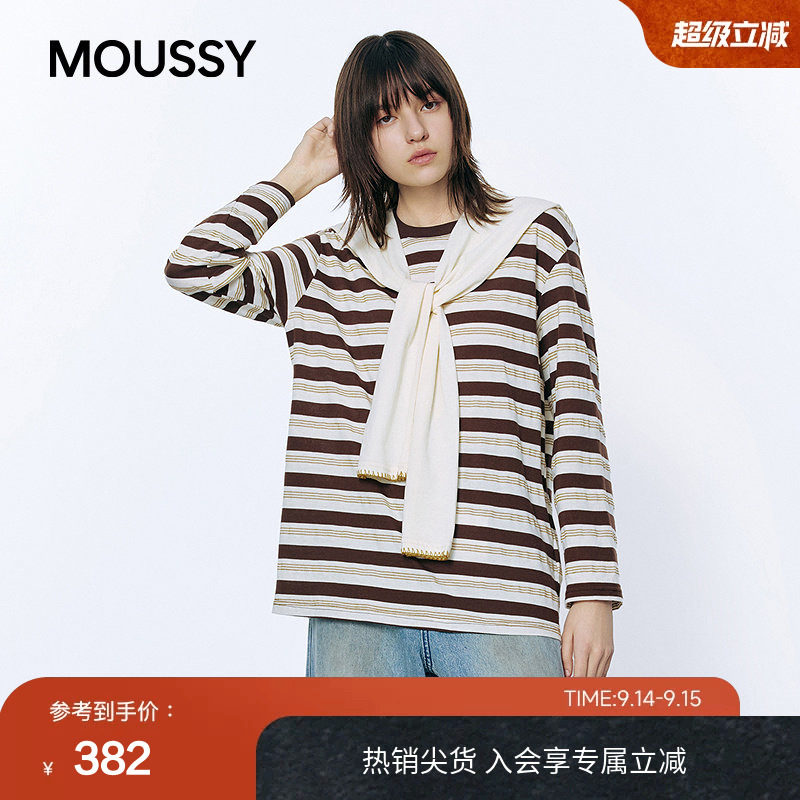 MOUSSY2026早春新品韩系温柔风系带条纹撞色长袖T恤028JSC90-1057图片