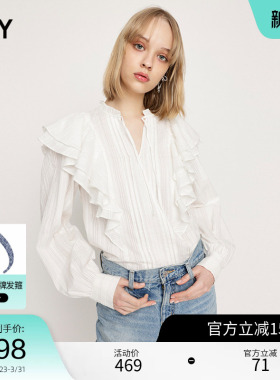 SLY 法式优雅浪漫系带荷叶边长袖衬衫038HSL30-3440