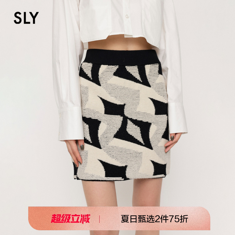 sly复古可爱几何图案针织半身裙