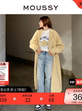 MOUSSY 春季简约风廓形长款格纹毛呢大衣女C28GA230-0020