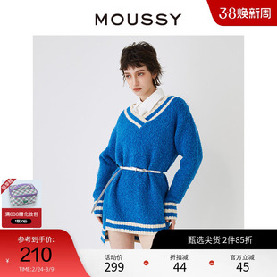 moussy 早春新年氛围感撞色V领针织连衣裙028HS470-0251