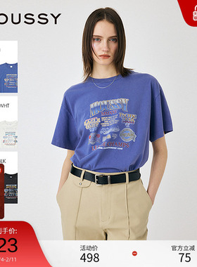 MOUSSY 2025夏季新品美式复古风印花做旧短袖T恤女010ISQ90-6851