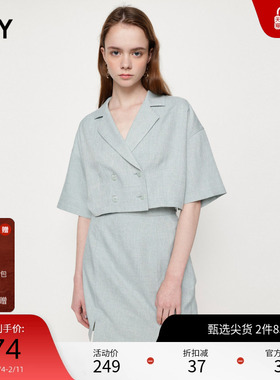 SLY秋季新品多色简约气质款露腰短款西装裙女