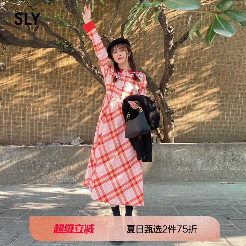 sly优雅复古风格纹衬衫连衣裙