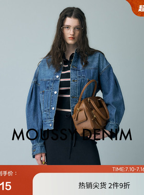 MOUSSY 春季复古捏褶短款牛仔夹克外套女010ISS11-1741