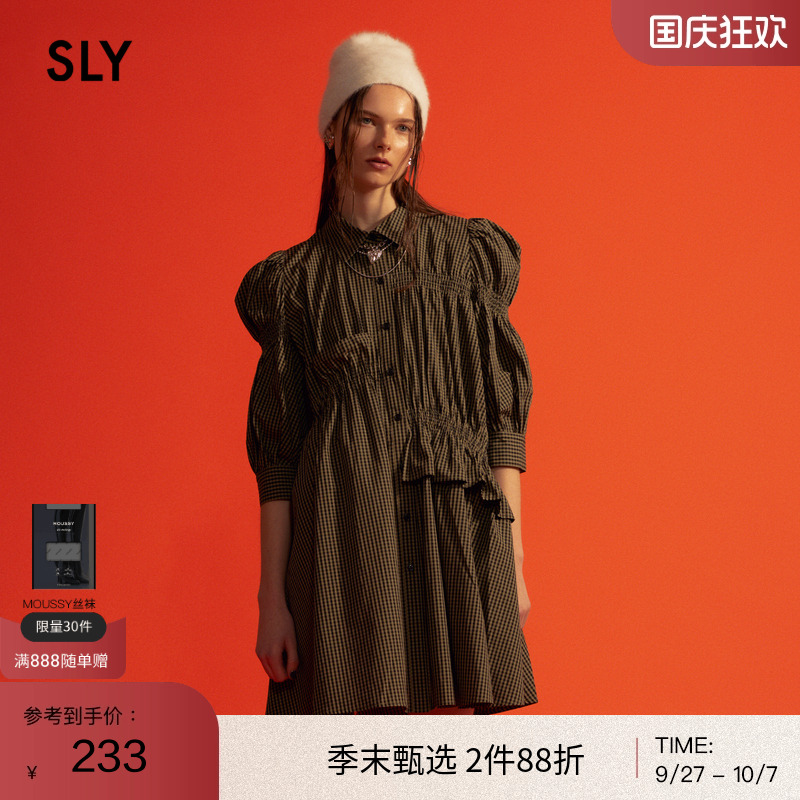 sly甜美日系不对称衬衫连衣裙