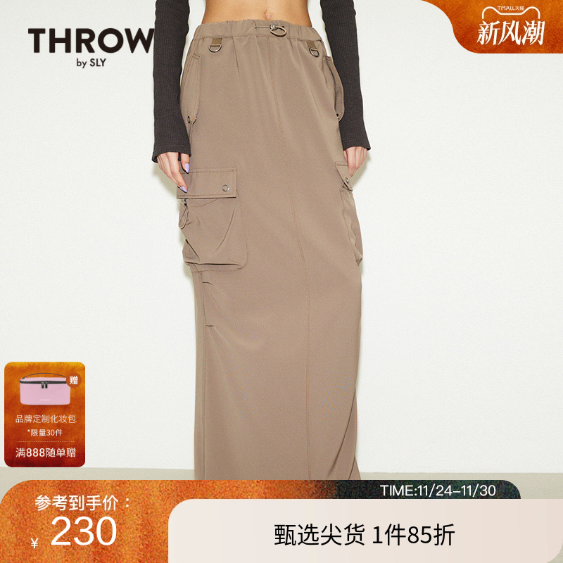 SLY 夏季新品欧美风多口袋工装裙垂感半身裙女030HS031-0740