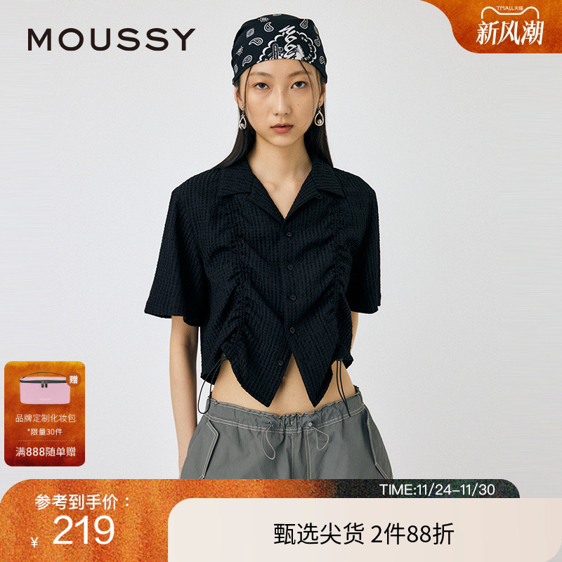 MOUSSY日杂感抽褶抽绳肌理感衬衫