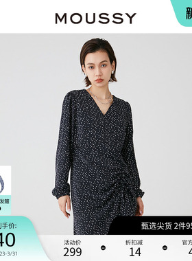 MOUSSY 优雅淑女波点茶歇裙捏褶连衣裙028HS930-0040