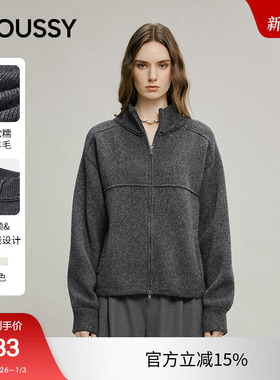 MOUSSY 2025冬季新品休闲通勤风立领双拉链针织毛衣010IA170-3911