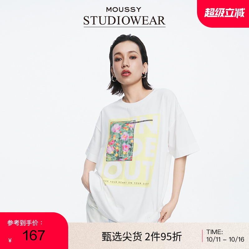 moussy休闲风创意印花短袖T恤