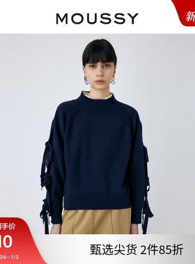MOUSSY 24夏季新品日系淑女风蝴蝶结圆领针织衫女010GSS70-0060