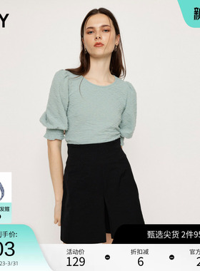 SLY 春夏泡泡袖日系温柔风后背开口短袖T恤030GAZ80-0400