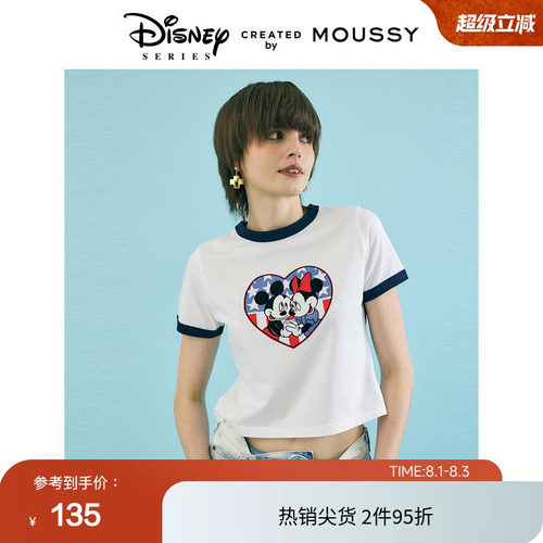 MOUSSY米奇米妮正肩撞边T恤