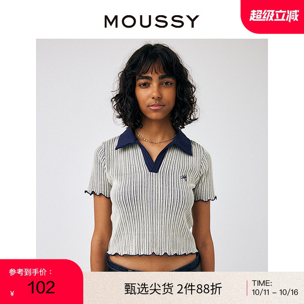 moussy甜美可爱刺绣针织小上衣