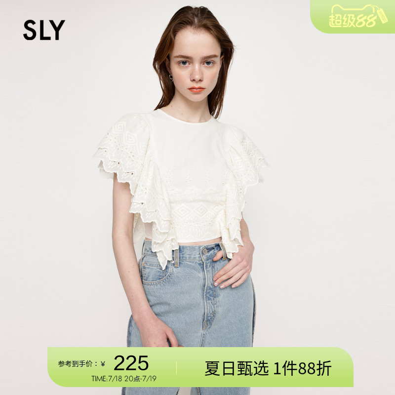 sly成熟淑女风露背蕾丝短袖衬衫