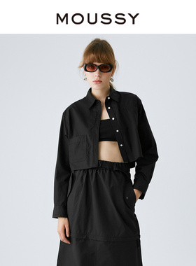 MOUSSY 春夏美式学院风短款简约长袖衬衫女028GAZ30-6010