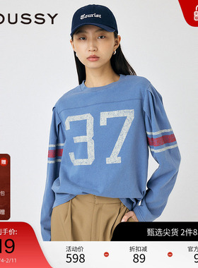 MOUSSY 2025春季新品撞色运动感宽松圆领长袖T恤女010ISL90-1311