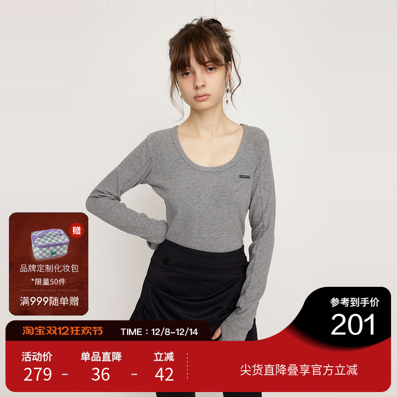 SLY 24冬季新品通勤简约基础罗纹圆领套头针织衫030HAZ80-2811