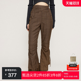 2024冬季 030HAR31 新品 高腰休闲裤 3681 复古港风Y2K抽褶微喇裤 SLY