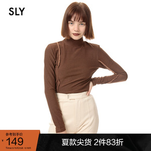 SLY奥莱 春季时尚百搭纯色高领修身内搭针织衫030EAY80-7300