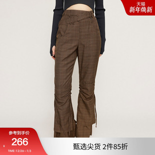 冬季 030HAR31 新品 高腰休闲裤 3681 复古港风Y2K抽褶微喇裤 SLY