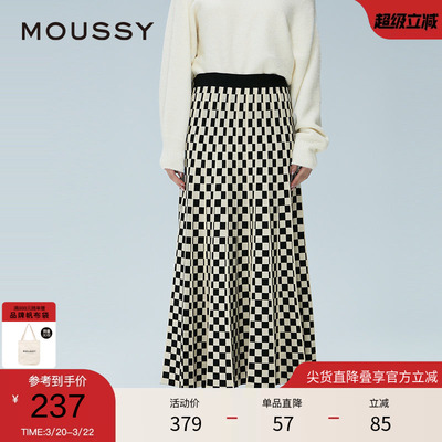 moussy 春季复古港风提花格纹针织裙半身裙028HAA70-2881