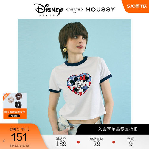 MOUSSY米奇米妮正肩撞边T恤