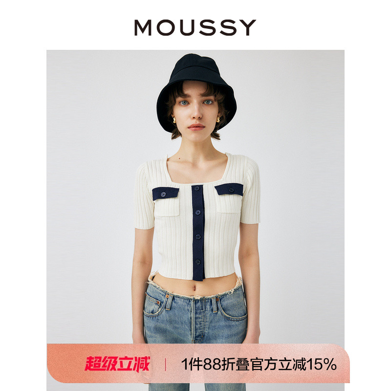 MOUSSY 新品甜美MIU系老钱风短袖小上衣女010GSS70
