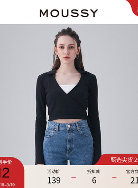 MOUSSY 夏季V领腰部系带短款休闲针织衫女010GSS80-0600